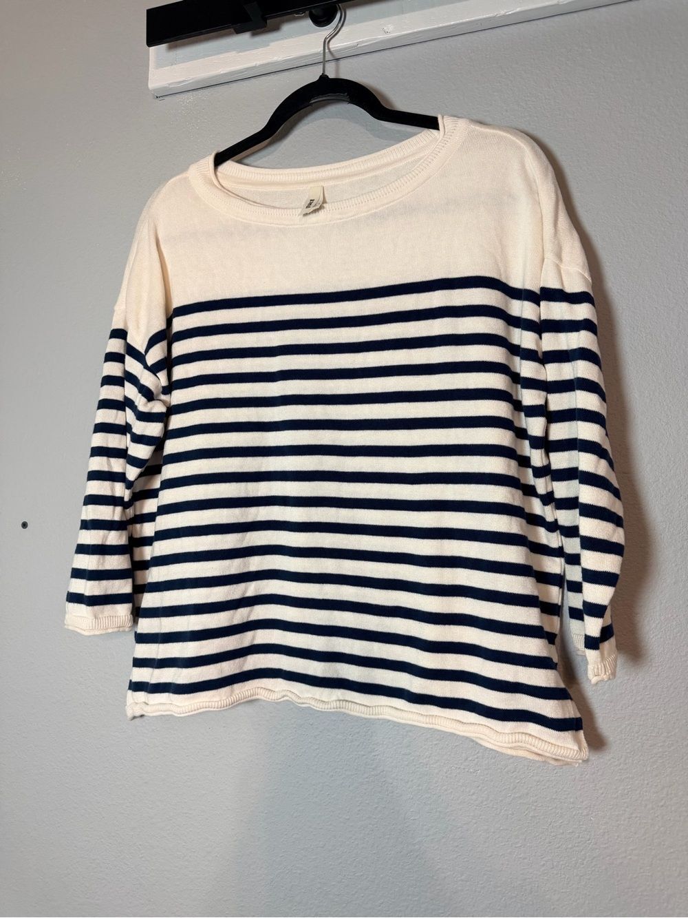Pact Laguna Striped Knit Sweater Large Boatneck Cream Navy Nautical Coastal - Picture 5 of 10
